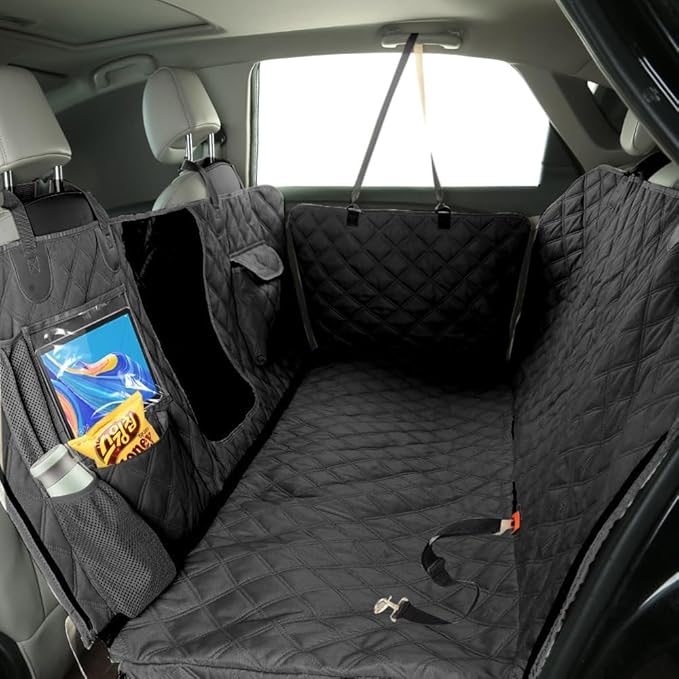 Dog Car Seat Cover for Back Seat, Dog Hammock for Car, Waterproof Backseat Cover for Dogs in Car SUV & Truck, with Mesh Window and Multiple Pockets