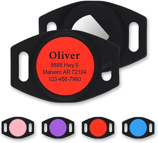 Personalized Engraved Compatible with Airtag Pet Collar Holder,Slide On Compatible with Airtag Case,Adjustable Dog Collar Pet ID Tag,Custom Name Phone for S, M, Large Dogs and Cats (Small Red)