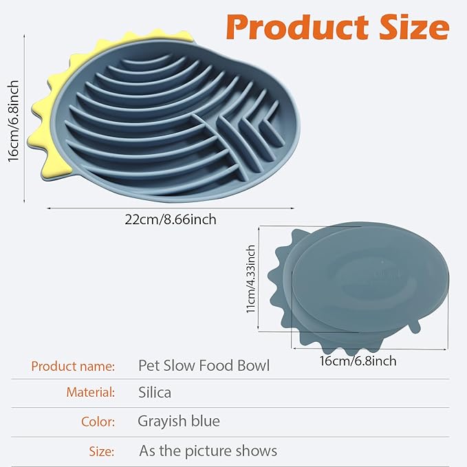 Slow Feeder Dog Bowls, Silicone Dog Slow Feeder, 8.6" L×6.5" W×1.4" H Pet Bowls for Dogs and Cats to Prevent Choking, Non-Slipping Pet Bowl for Dry Wet Food, Dogs Accessories(Blue)