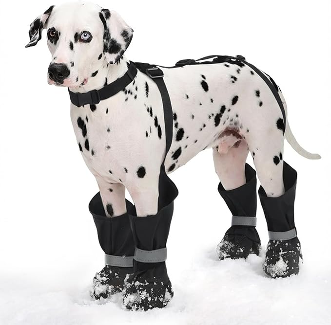 Dog Suspender Boots, Anti-Slip & Fall Waterproof Dog Shoes Leggings, Dog Paw Protector for Small Medium Dogs, Adjustable Dog Boots Pet Shoes for Outdoor Walking Black,XXL
