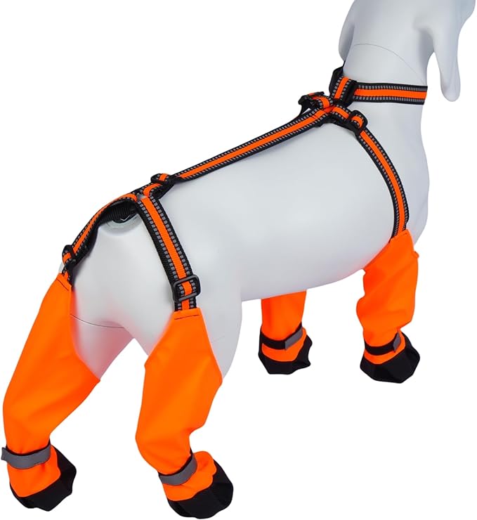 Dog Suspender Boots, Anti-Slip & Fall Waterproof Dog Shoes Leggings, Dog Paw Protector for Small Medium Dogs, Adjustable Dog Boots Pet Shoes for Outdoor Walking Orange,S