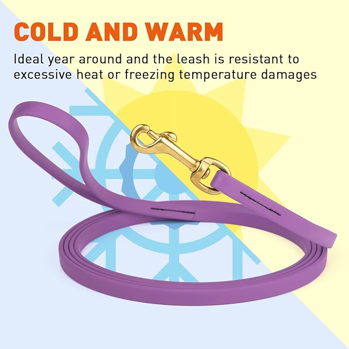Viper K9 Biothane Working Dog Leash Waterproof Lead for Tracking Training Schutzhund Dog Sport & Search - Odor-Proof Long Line with Solid Brass Snap for Puppy Medium Large 1/2" x 15ft Amethyst Purple