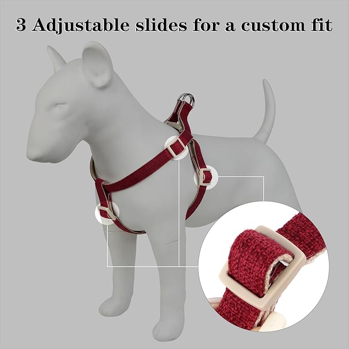 Plutus Pet Cotton Hemp Step in Dog Harness, Sustainable, Lightweight and Escape-Proof, Quick Fit Dog Harness for Puppy Small Medium and Large Dogs, Dark Red, L