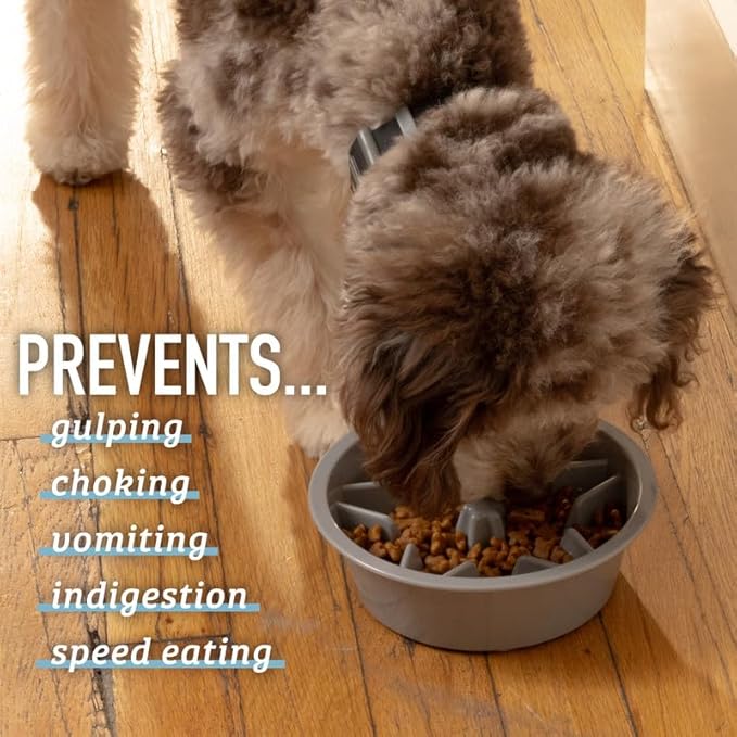 Leash Boss Slow Feeder Dog Bowls - 4 Cup, Puzzle Dog Food Bowl with Feeder Holes, Fits into Elevated Pet Feeders, Slow Eating for Large, Medium & Small Sized Breeds, Gray