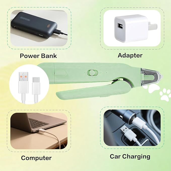 2-in-1 Dog Nail Clippers Trimmers with LED Lights & USB Charging, Electric Dog Nail Grinder for Large Medium Small Dogs Cats Pets（Green）