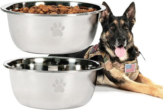 Podinor Large Dog Water Bowl 2 Pack, 1 Gallon 128oz Stainless Steel Extra Large Dog Food Bowl for Big Giant Dogs, Silver
