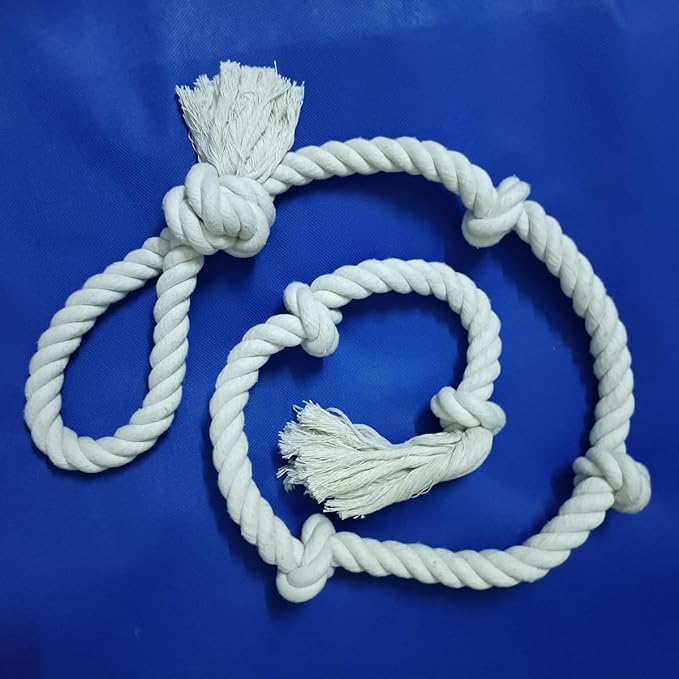 GOGOTAIL Heavy-Duty 51" White Cotton Rope Dog Toy – 6-Knot Tug & Dental Chew with Loop – Durable, Washable, Natural & Safe for Medium & Large Dogs – Indoor & Outdoor Play