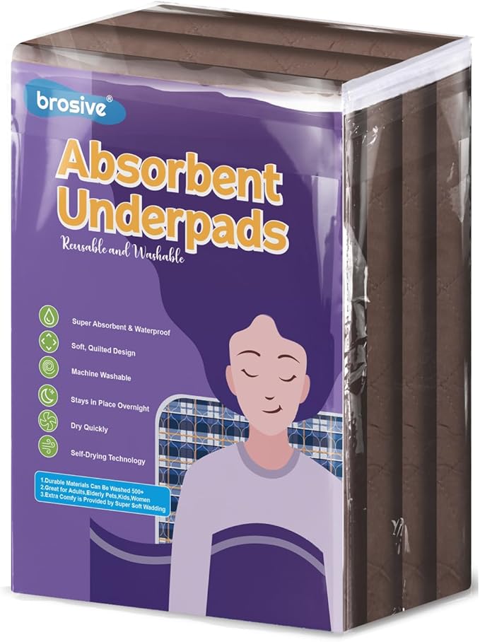 Hide Stains Washable Waterproof Bed Pads 45x56 Inch (2 Pack), Extra Large for Incontinence, Bed Wetting, and Pet Protection, Brown Ideal for Elderly, Adults, Kids and Pets
