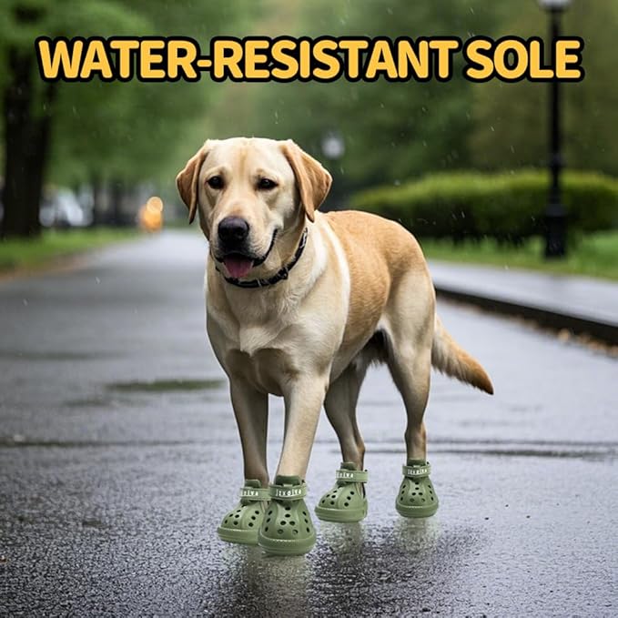 JZXOIVA Dog Shoes for Hot Pavement, Dog Booties for Large Dogs, Breathable Dog Boots & Paw Protectors, Adjustable Non-Slip Rain Booties, Waterproof Pets Sandals for Beach Green Size 8