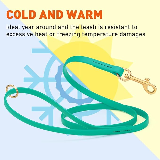 Viper Biothane K9 Working Dog Leash Waterproof Lead for Tracking Training Schutzhund Odor-Proof Long Line with Solid Brass Snap for Puppy Medium and Large Dogs 6ft, Teal