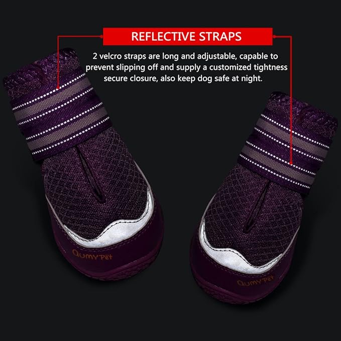 QUMY 4PCS Dog Boots for Large Dogs, Medium Dog Shoes & Paw Protectors for Hot Pavement, Summer Heat Protection, Mesh Breathable Nonslip Dog Booties for Hardfloors, Walking Running Hiking Purple Size 2