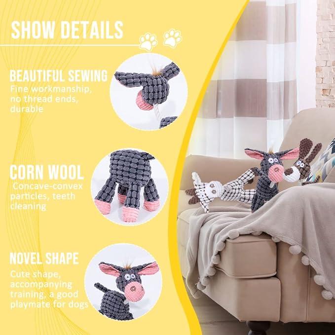 Plush Squeak Pet Dog Toy, Dog Plush Sound Toy Squeaky Toys, Interactive Stuffed Dogs Chew Toy Squeak Toy for Small Medium Large Dogs (Donkey)