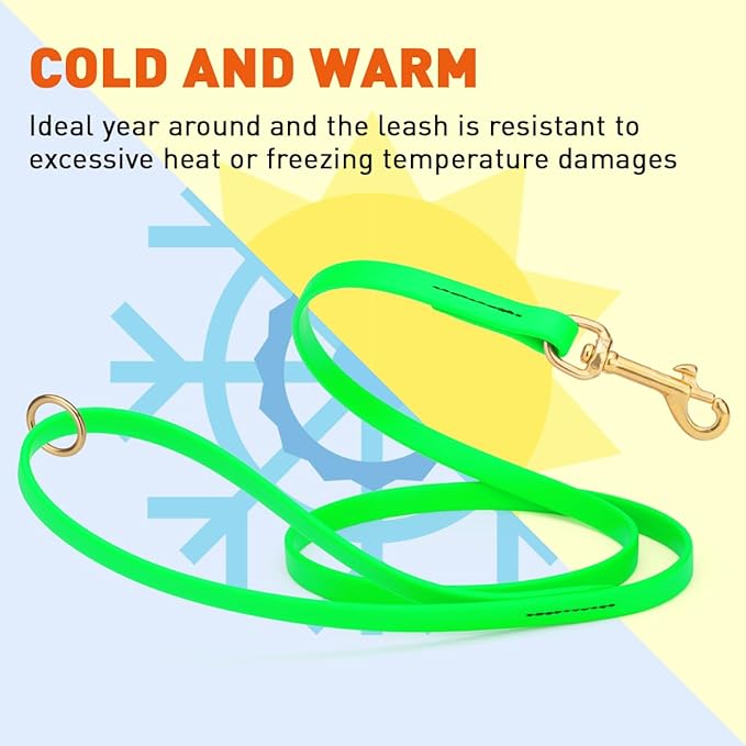 Viper Biothane K9 Working Dog Leash Waterproof Lead for Tracking Training Schutzhund Odor-Proof Long Line with Solid Brass Snap for Puppy Medium and Large Dogs 6ft, Tropical Green