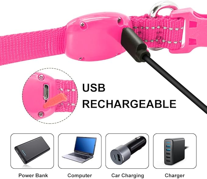 Light Up Dog Collar- Rechargeable Puppy Collars Glow in The Dark LED Dog Collar for Night Walking (X-Small, Pink)