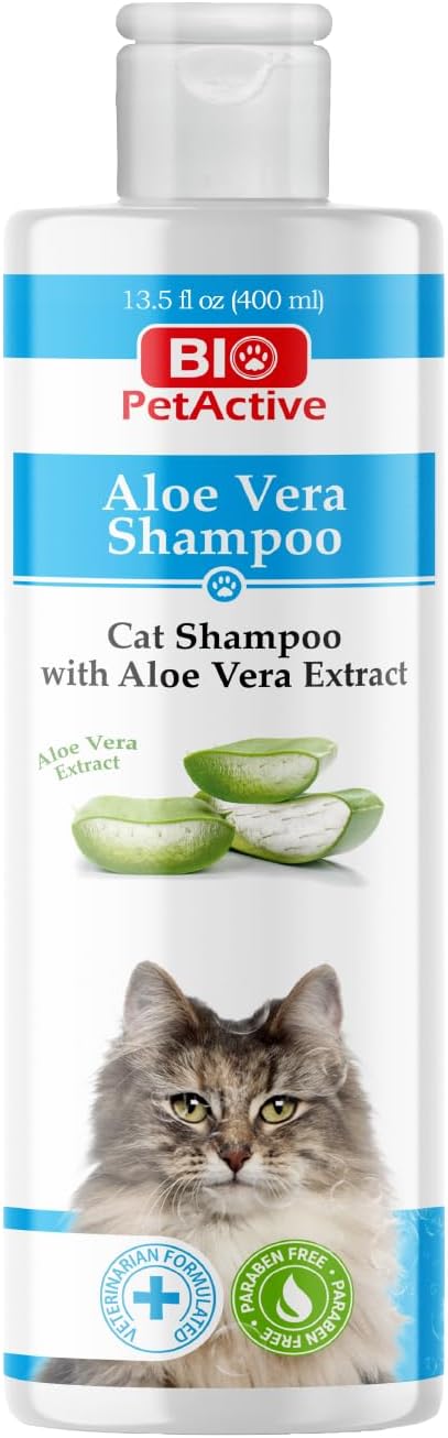 Bio PetActive Cat Shampoo with Natural Aloe Vera Extract | Kitten Itch Relief, Sensitive Skin & Coat Care, Deshedding & Moisturizing | Veterinary Formulated, Paraben Free, pH Balanced | 13.53 Fl Oz