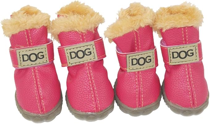 WINSOON Dog Australia Boots Pet Antiskid Shoes Winter Warm Skidproof Sneakers Paw Protectors 4-pcs Set (Size 3, Pink)
