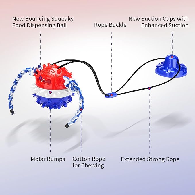 Interactive Dog Toys Aggressive Chewer Suction Cup Tug of War, Indestructible Puzzle Toys & Treat Dispensing Ball for Dog Enrichment