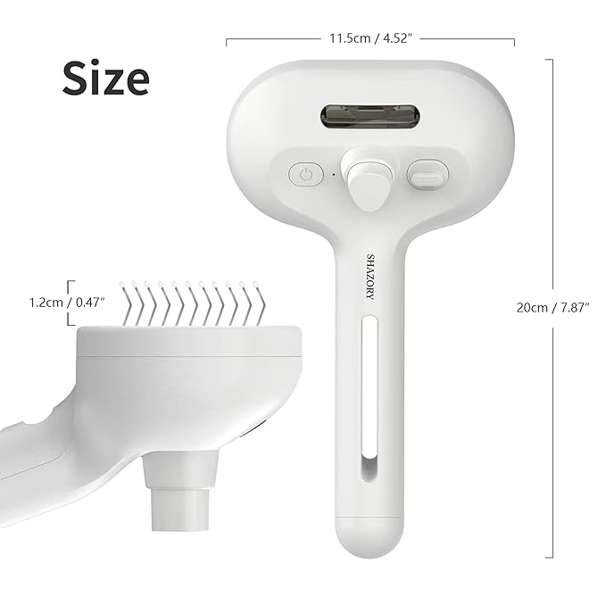 SHAZORY Pet Steam Brush for Dog & Cat - 3-in-1 Steam Grooming Brush for Shedding & Hair Removal - Self Cleaning Spray Comb with Mist for Long Haired Pets - Includes Water Refill Bottle (White)