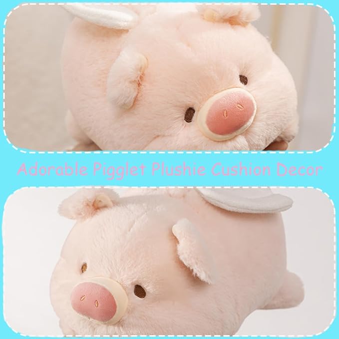 ELAINREN Cuddly Stuffed Piglet with Wings,Ultra-Soft Pink Piglet Plush Animals Toy Fluffy Angel Piggy Plushie Cushion Decor/11.8''