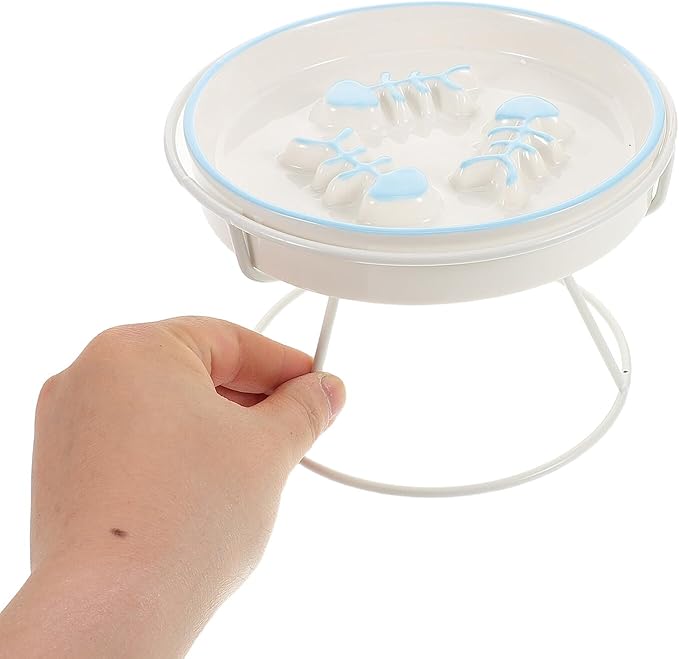 Ceramic Raised Cat Slow Feeding Bowl with Elevated Stand Whisker-Friendly Slow Eat Pet Dish for Small Dogs and Kittens for Indoor Feeding