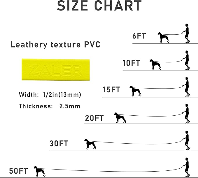 ZALER Long Dog Leash Waterproof Training Leashes 50ft 30ft 20ft 15ft 10ft 6ft, Odor Proof Recall Long Line Lead with Aviation Aluminum Carabiner Clip for Small, Medium, Large Dogs (20FT, Yellow)
