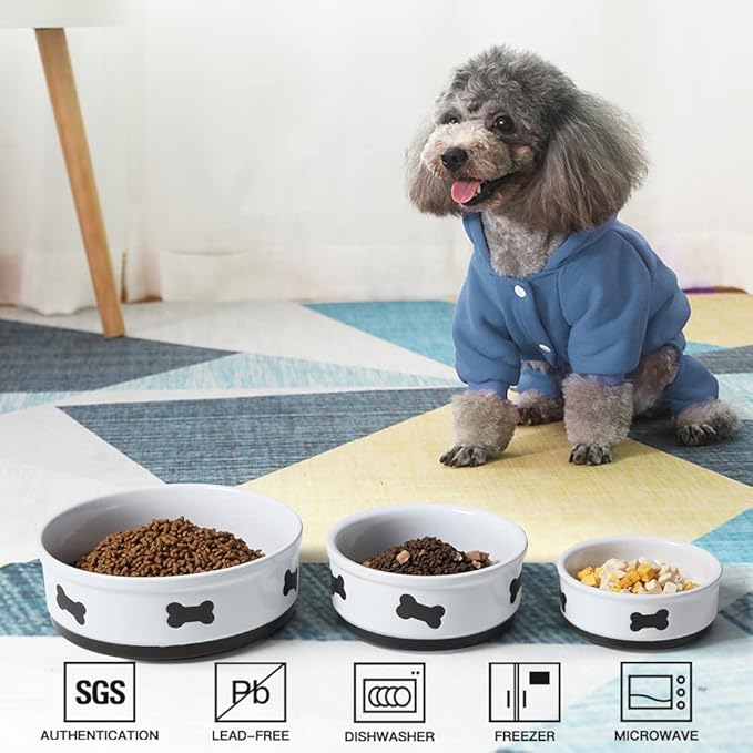 Sweejar Ceramic Dog Bowls with Bone Pattern, Dog Food Dish for Small Dogs, Porcelain Pet Bowl for Water 16 Fl Oz (Fog Blue)