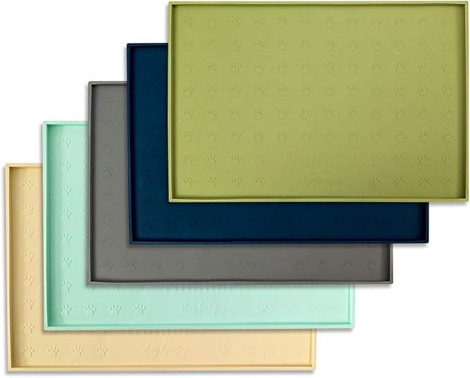 Food Mat Feeding Tray - Non-Slip, Anti-Spill, Raised Dog Food Mat, Easy Clean Waterproof - Premium Quality Silicone - Perfect for Dog Bowl Mat and Cat Feeding Mat Tray, 24" x 16" (Olive)