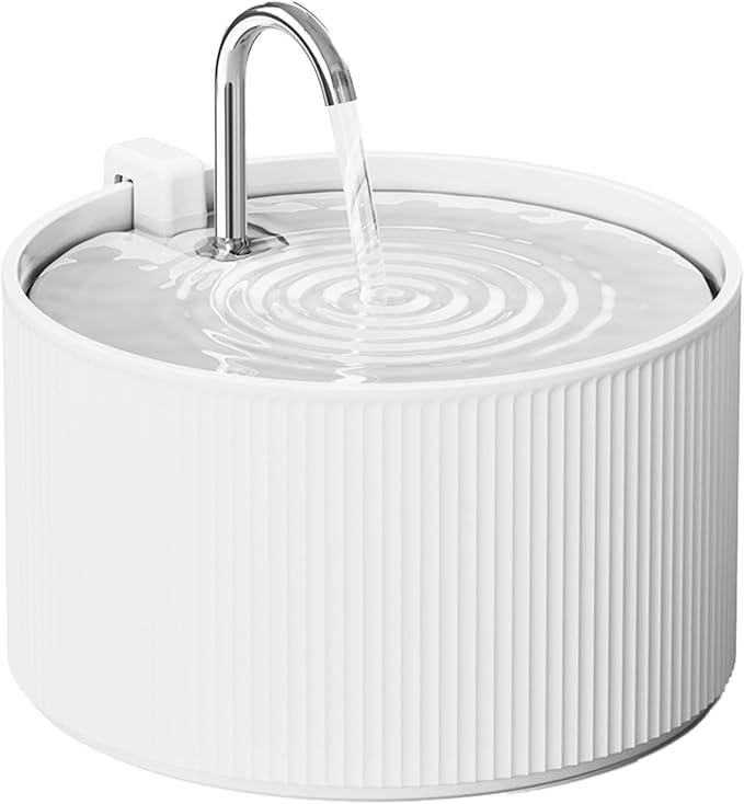 PawsPik Ceramic Serenity Pet Water Fountain – Faucet-Style Spout, Quiet Motor, 5-Layer Filter – BPA-Free Ceramic Bowl for Dogs & Cats, 9-Cup, White