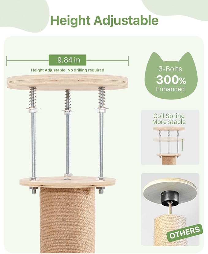 Floor to Ceiling Cat Tree, Adjustable Height (50-120in), 5 Level Tall Cat Tree Tower, Cats Activity Center with Scratching Post, Jump Platform, Hammock & Capsule, Space-Saving Design for Indoor Cats