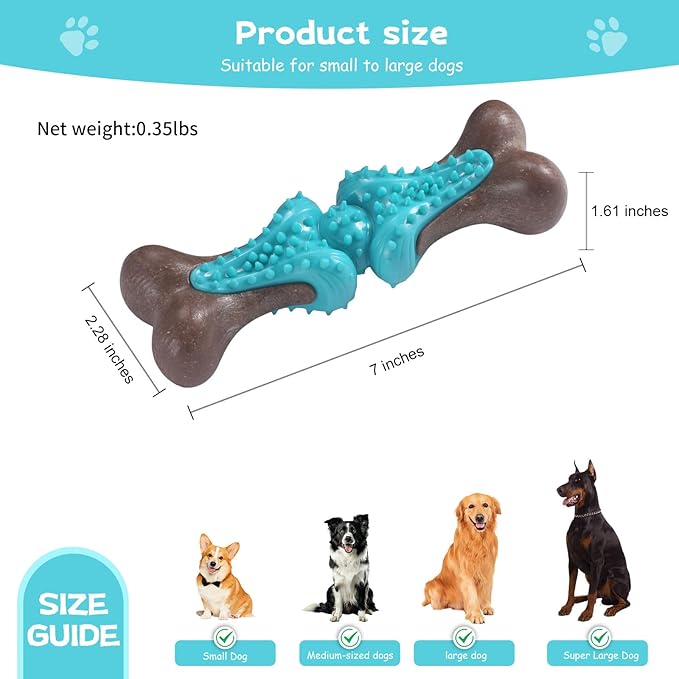 Durable Dog Chew Toys for Large Dogs - Tough Bone-Shaped Dental Chew with TPR Rubber & Wood Fiber, Teething & Aggressive Chewer Toys for Medium/Large Breed, Long-Lasting Teeth Cleaning & Stimulation