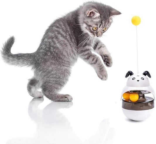 Wagably Cat Treat Puzzle Toy, Auto-Balancing Pet Food Dispenser - Brain Stimulating - Slow Feeder - Boredom Relief Kitten Toys, Interactive Training, Toy for Indoor Bored Cats (White, Sheep)