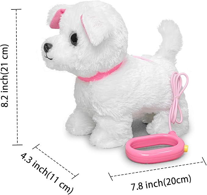 YH YUHUNG Walking White Dog Toy with Leash, Fluffy Electronic Puppy That Walks, Barks & Wags Tail, Interactive Robot Pet Plush Animal, Gift for Girls & Boys 3-7 Years (White)