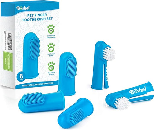 Boshel Dog Finger Toothbrush, Deep Teeth Cleaning Tooth Brushing Kit for Small and Large Breeds, Silicone and Nylon Soft Bristles, 8 Pack
