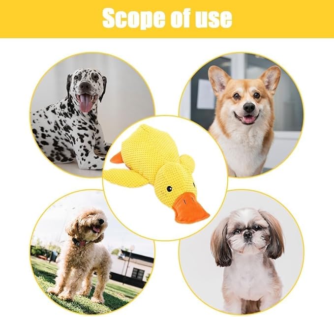 2025 Cute Yellow Calming Duck Dog Toy, Quack-Quack Duck Dog Toy, Cute Yellow Stuffed Calming Duck Dog Toys with Soft Squeaker, Interactive Dog Toys for Aggressive Chewers (Yellow)