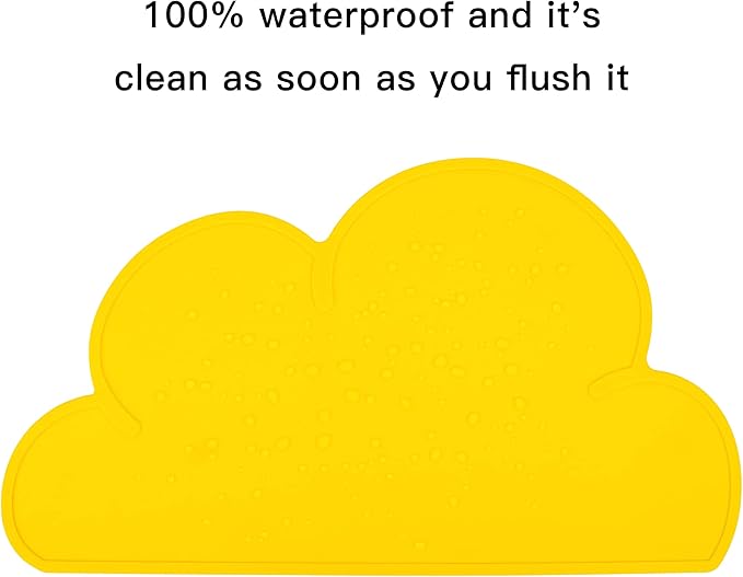 DesignSter Pet Food Mats–Dog Cat Feeding Mat Top Grade Cloud Silicone Pad Anti-Slip Waterproof Anti-Slip Bowl Placemat (Yellow)