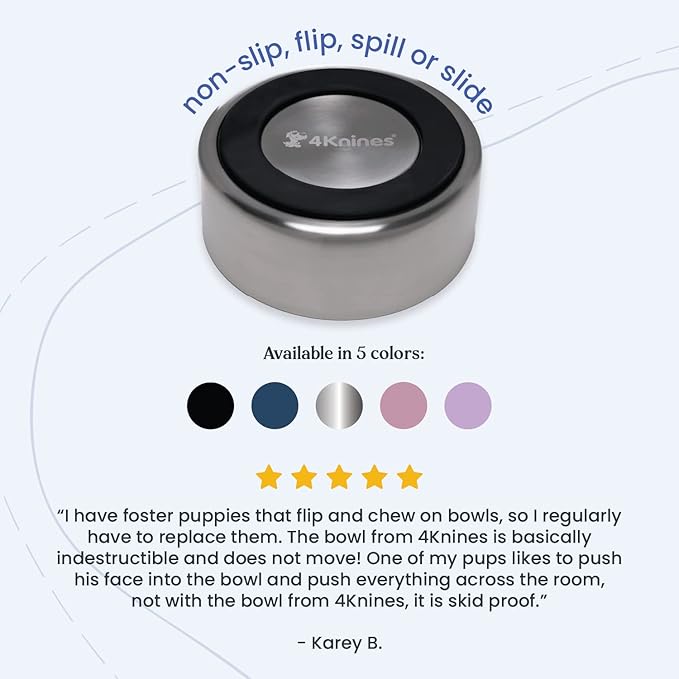 4Knines Stainless Steel Dog Bowl – Heavy Duty Non-Slip Large Pet Food and Water Bowl for Dogs and Puppies, Double-Walled, Spill Resistant, Rust Proof, Easy Clean, 64oz Capacity - Black