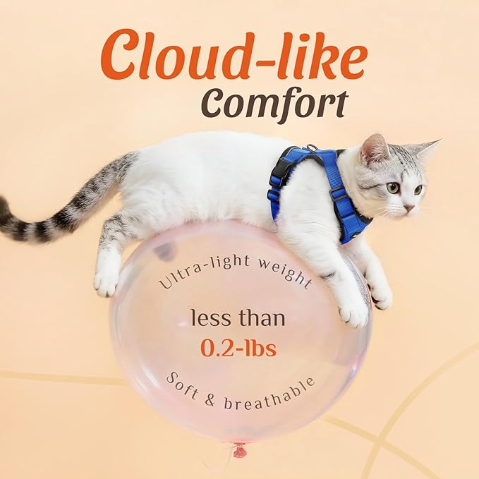 Dooradar Cat Harness and Leash Set, Escape Proof Safe Adjustable Kitten Vest Harnesses for Walking, Easy Control Soft Breathable Mesh Jacket with Reflective Strips for Cats, Blue, S
