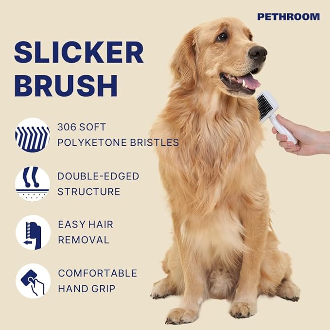 PETHROOM Healing Slicker Brush & Matt Splitter – Gentle Detangling & Shedding Control for Dogs & Cats, 306 Bristles, One-Touch Hair Removal & Safe Dematting Blade for Tangle-Free Grooming
