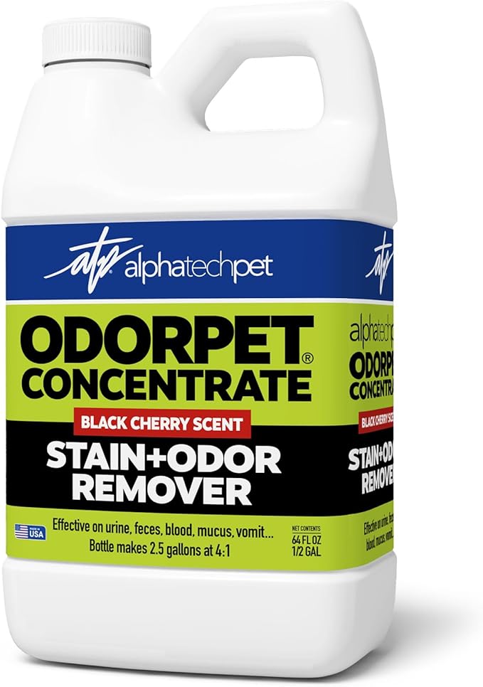 OdorPet Pet Stain Remover and Odor Eliminator - 64 Oz (Makes 2.55 Gallons of Working Solution) Non Staining, Professional Strength, Black Cherry Scent by Alpha Tech Pet