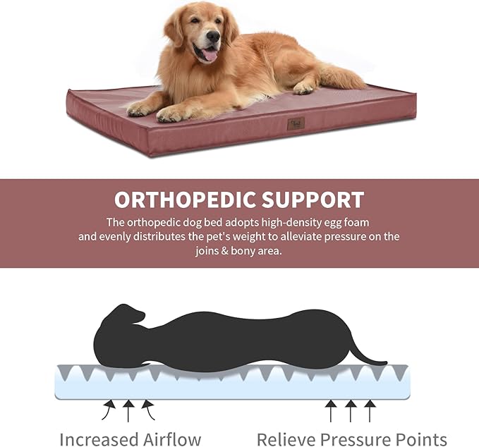 Outdoor Dog Bed for Medium Dogs, Waterproof Dog Crate Mat Orthopedic Egg Crate Foam Pet Bed with Washable Removable Oxford Cover, Pink