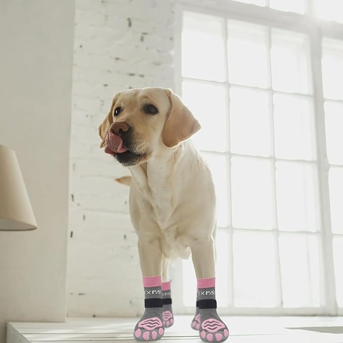 EXPAWLORER 6PCS Anti-Slip Dog Socks to Prevent Licking Paws,Dog Shoes for Hot Pavement,Best Paw Protector Traction Control on Hardwood Floor,Dog Booties for Puppy Small Medium Large Senior Dogs