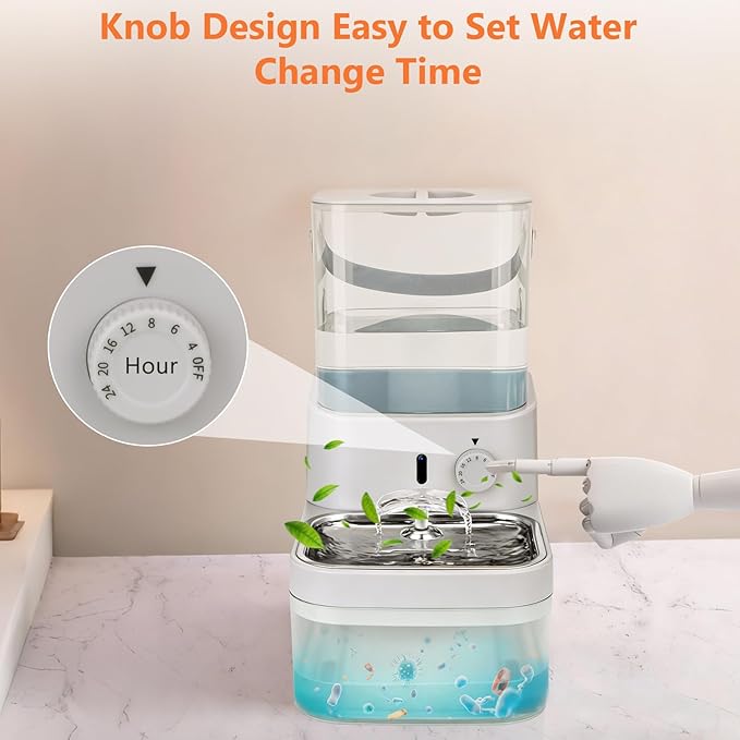 GJEASE Smart Cat Water Fountain No Filter,Cat Drinking Water Fountain Bowl,Battery Operated Filterless Pet Water Fountain