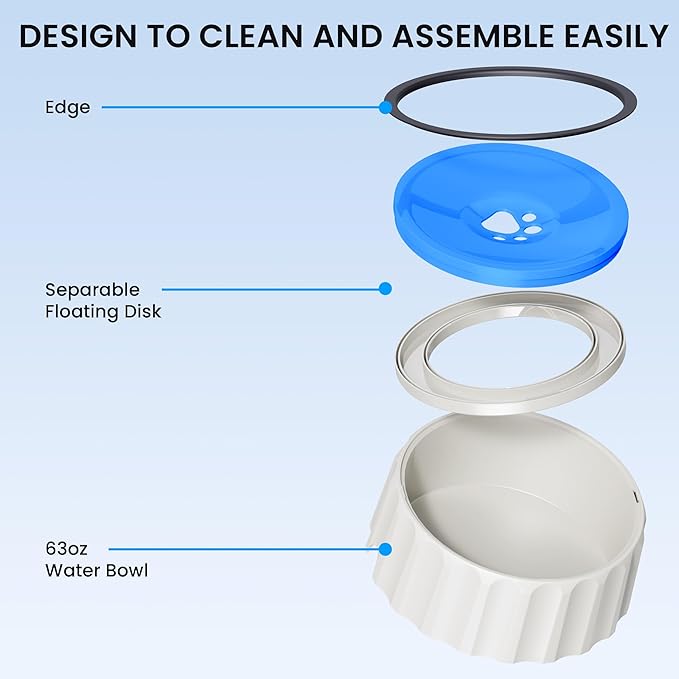 FORWH Dog Small Animals Water Bowl No Spill 70oz/2L Large Capacity Dispenser Non Slip No Splash Small Animals Bowl Pet Slow Feeder No Drip Dog Water Bowl on Vehicle for Dogs and Cats - Blue