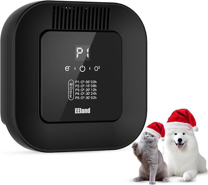 Cat Litter Deodorizer – 99% Odor Removal, Ozone Air Purifier for Pets, Strong Odor Eliminator for Litter Box, Toilet, Closet, Cabinet, Shoe, Garage (Black)