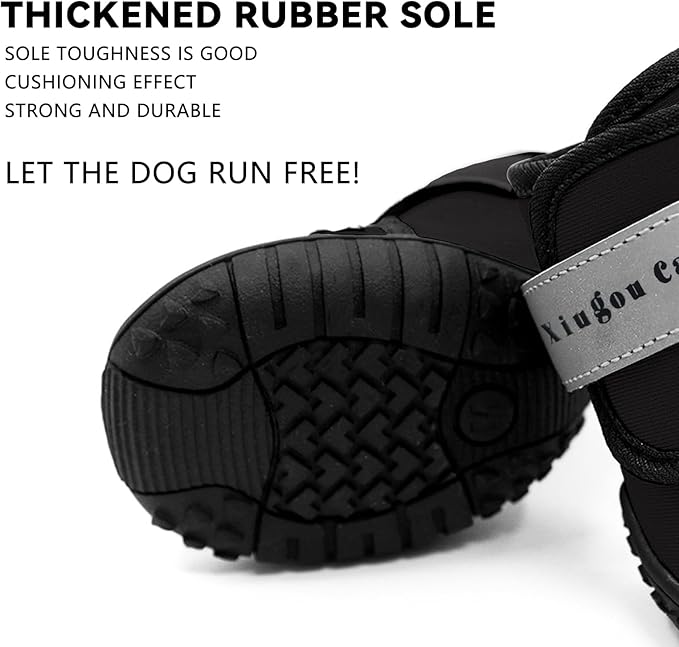 XIUGOU CARE Dog Shoes for Small, Medium and Large Dogs - Waterproof for Rainy Days, Fit for Winter Snow and Hot Summer Roads, with Anti-Slip Soles for Indoor Hard Floors (Black, Size 1)