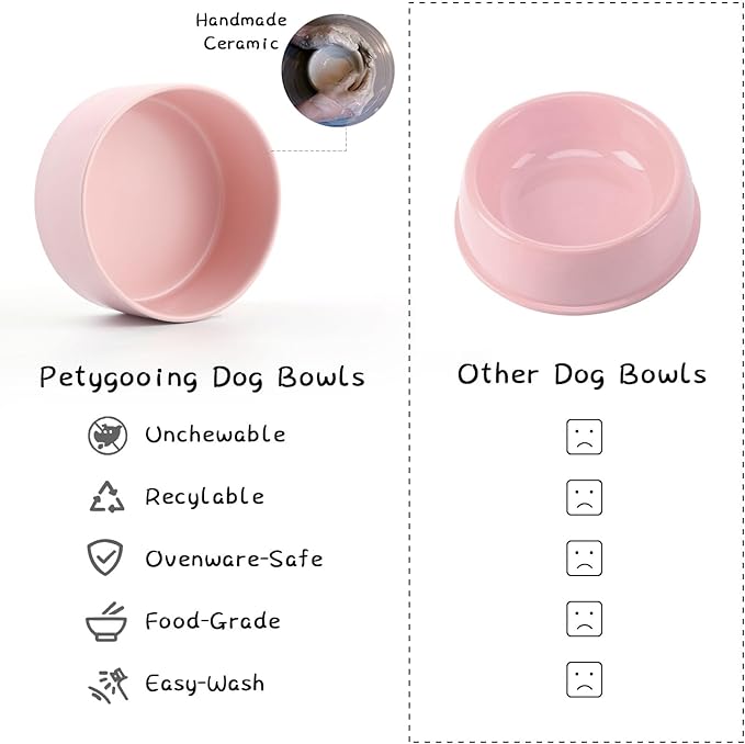 Petygooing Pink Elevated/Raised Ceramic Dog Bowl for Medium and Large Breeds, Dog Food Water Dish with Stand,Pet Feeding Bowl with Anti Slip Rubber Large Dogs(1800ml 7.6 Cups)
