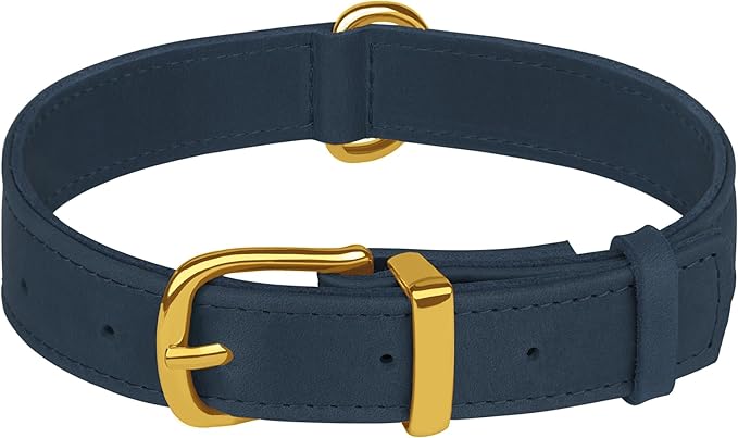 Leather Dog Collar - Heavy Duty Adjustable Soft Padded Pet Collars for Small Medium Large Dogs Breed - Black Green Brown Pink Red Blue (Smoky Blue, M, 12"-15" Neck Fit)