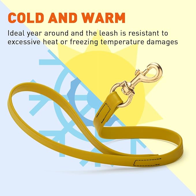 Viper Biothane K9 Working Dog Leash Waterproof Lead for Tracking Training Schutzhund Odor-Proof Long Line with Solid Brass Snap for Puppy Medium and Large Dogs 20in, Treasure Gold