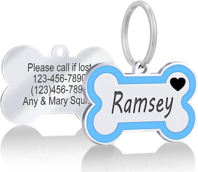 Personalized Deep Engraving Pet ID Tags Engraved Both Sides Bone Shape Custom Dog Tag Stainless Pet ID Tag Engraved Heart Dog Tags for Large Small Dogs Cats (Sky Blue, Small)