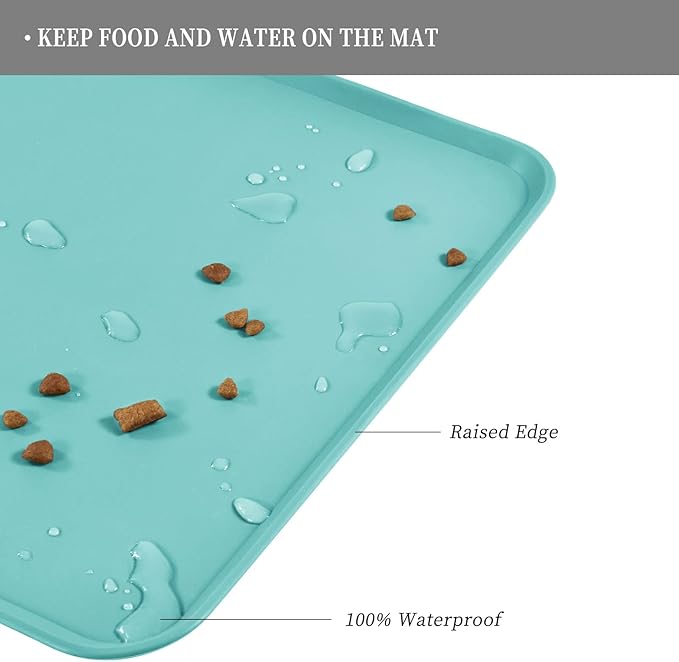 Reopet Waterproof Pet Feeding Mat with High Raised Edges, Heavier and Thicker Placemats for Cat Dog Water Bowl with BPA Free, Dogs Cats Food Mats for Messy Drinkers to Prevent Spill and Protect Floors